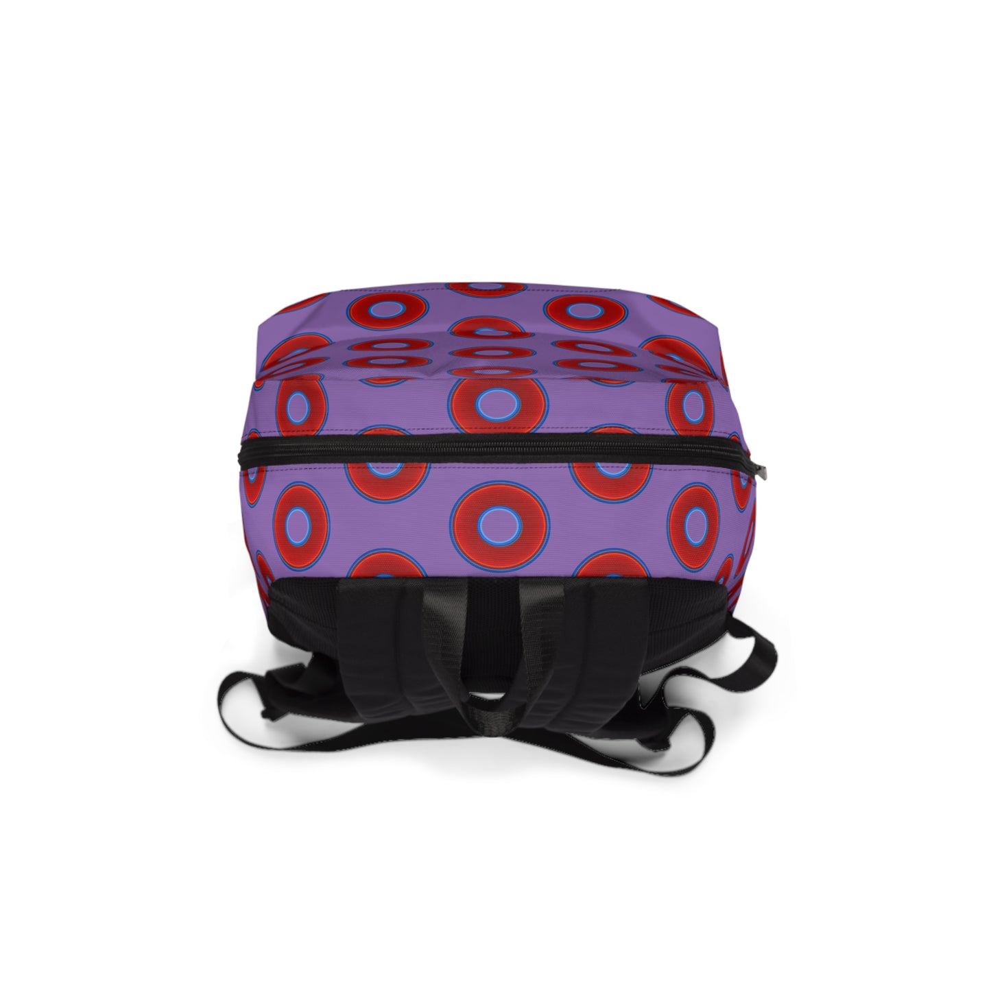 Donut Backpack - red vivid donuts w/light purple background