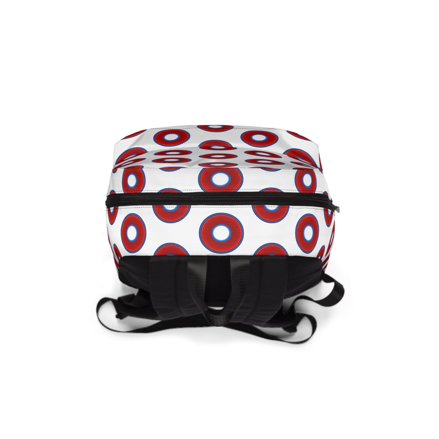 Donut Backpack - red vivid donuts w/white background