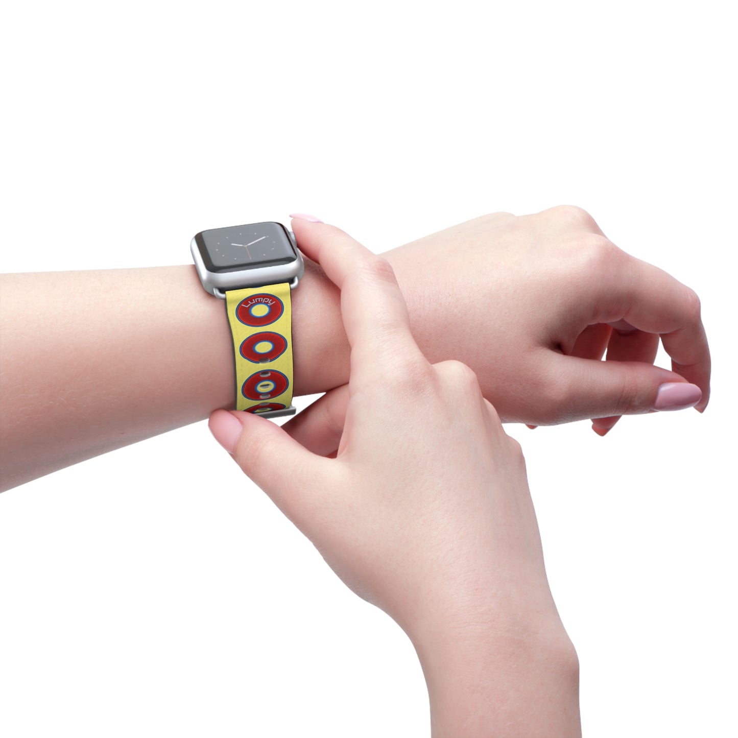 Lumpy Donut Wristband - compatible w/apple watch - red vivid donuts w/yellow background