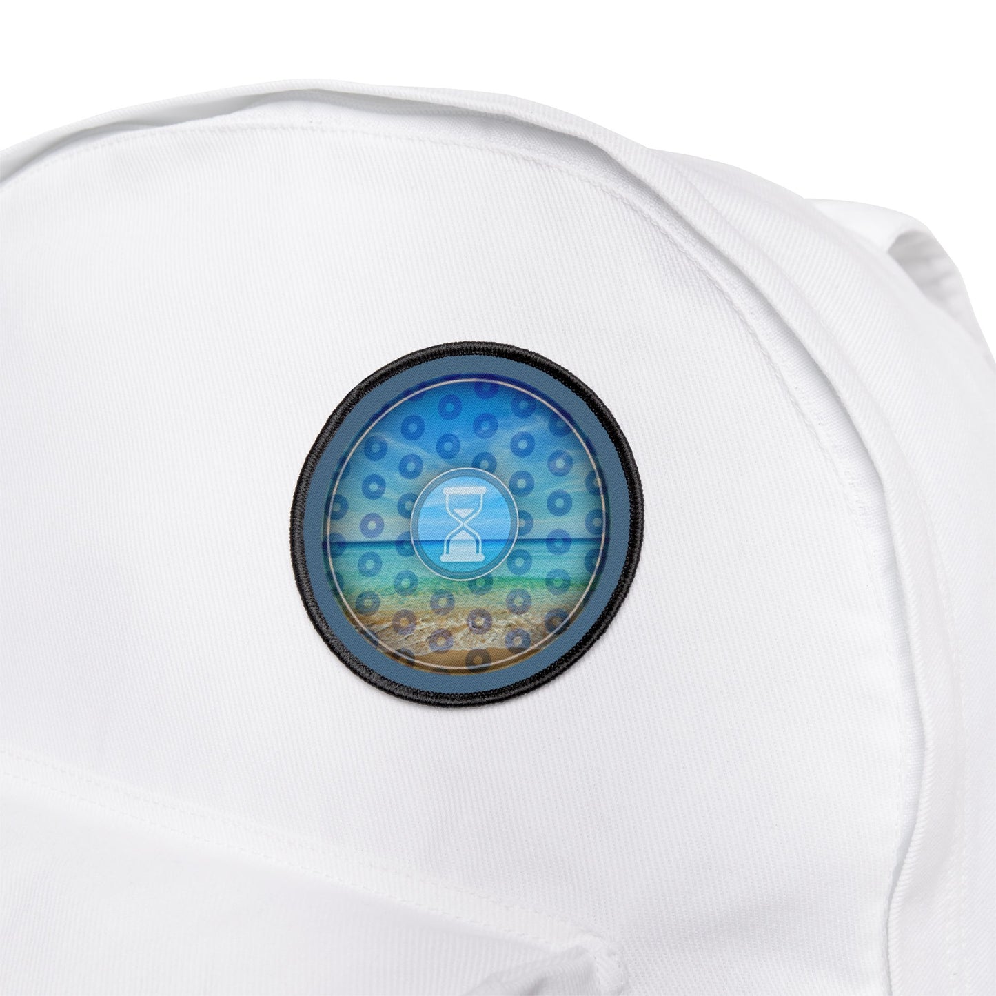 Iron-On Donut Patch - "Still Loading Sand" - vivid blue paradoxical pic donut - variant 1