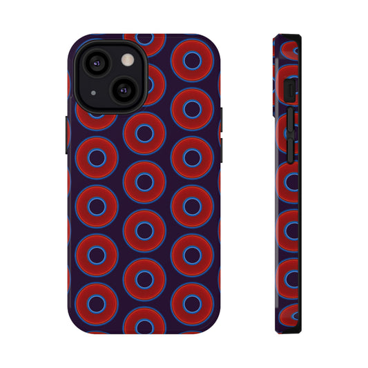 Impact-Resistant Lumpy Donut Case - red vivid donut print w/midnight purple background