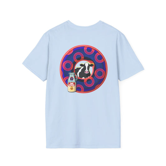 Classic Donut Tee - Unisex Soft-Style - "Beefy Wooked Cream - YEMSG Donut" - electric blue/red rustic paradox donut