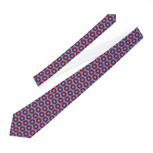 The Lumpy Necktie - vivid red donut print w/light blue background