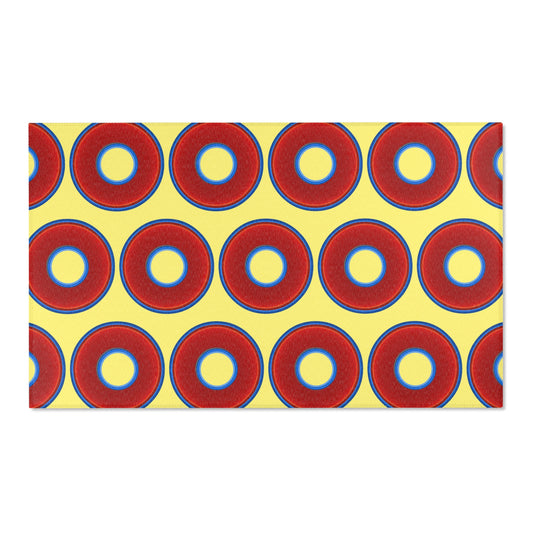 Lumpy Donut Print Rug - choice of 3 sizes - vivid red donut print w/yellow background
