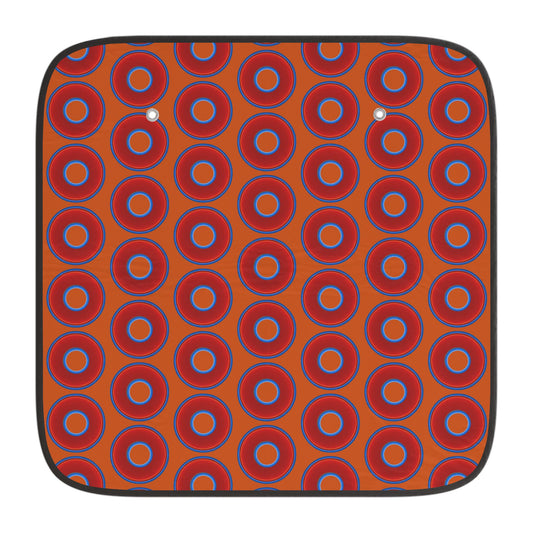Automotive Donut Sun Shade - red vivid donuts w/dark orange background