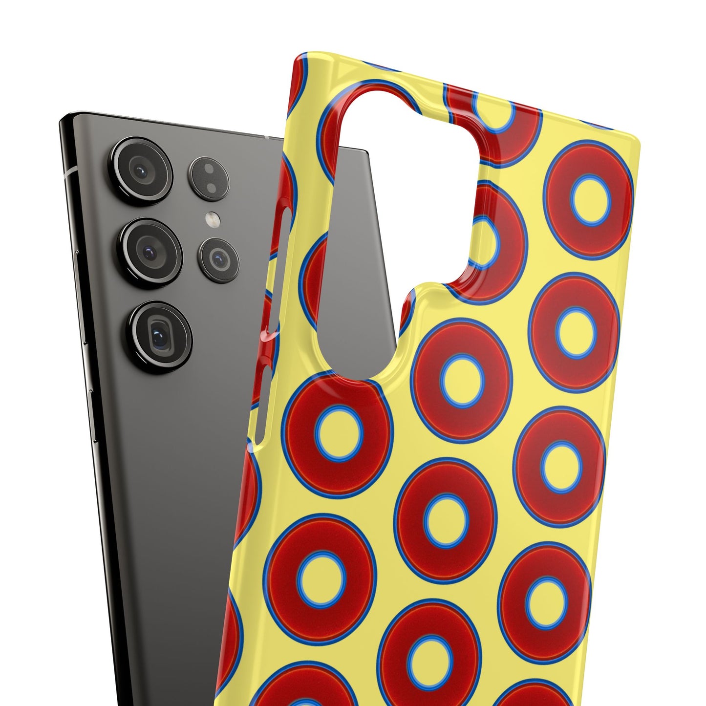 Lumpy Donut Snap Case - red vivid donut print w/yellow background