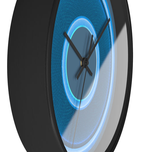 Lumpy Wall Clock - blue rustic donut w/light blue edging - variant 4 w/steel blue background
