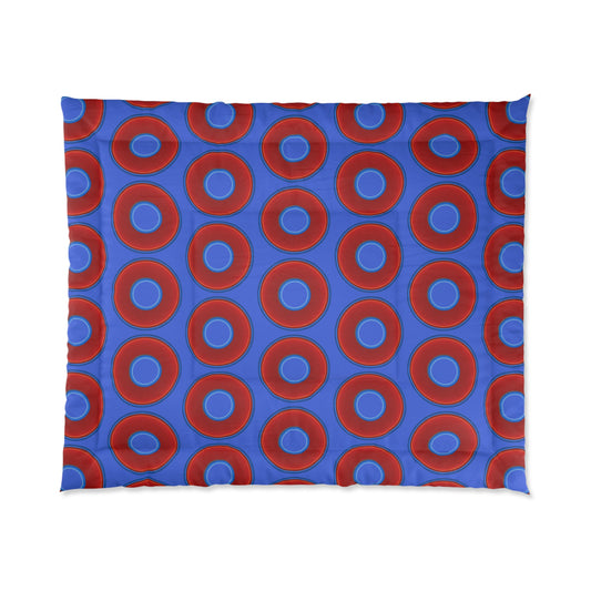 The Very Lumpy Comforter - vivid red donuts w/royal blue background