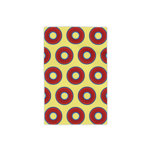 Lumpy Donut Towels - vivid red donuts w/yellow background