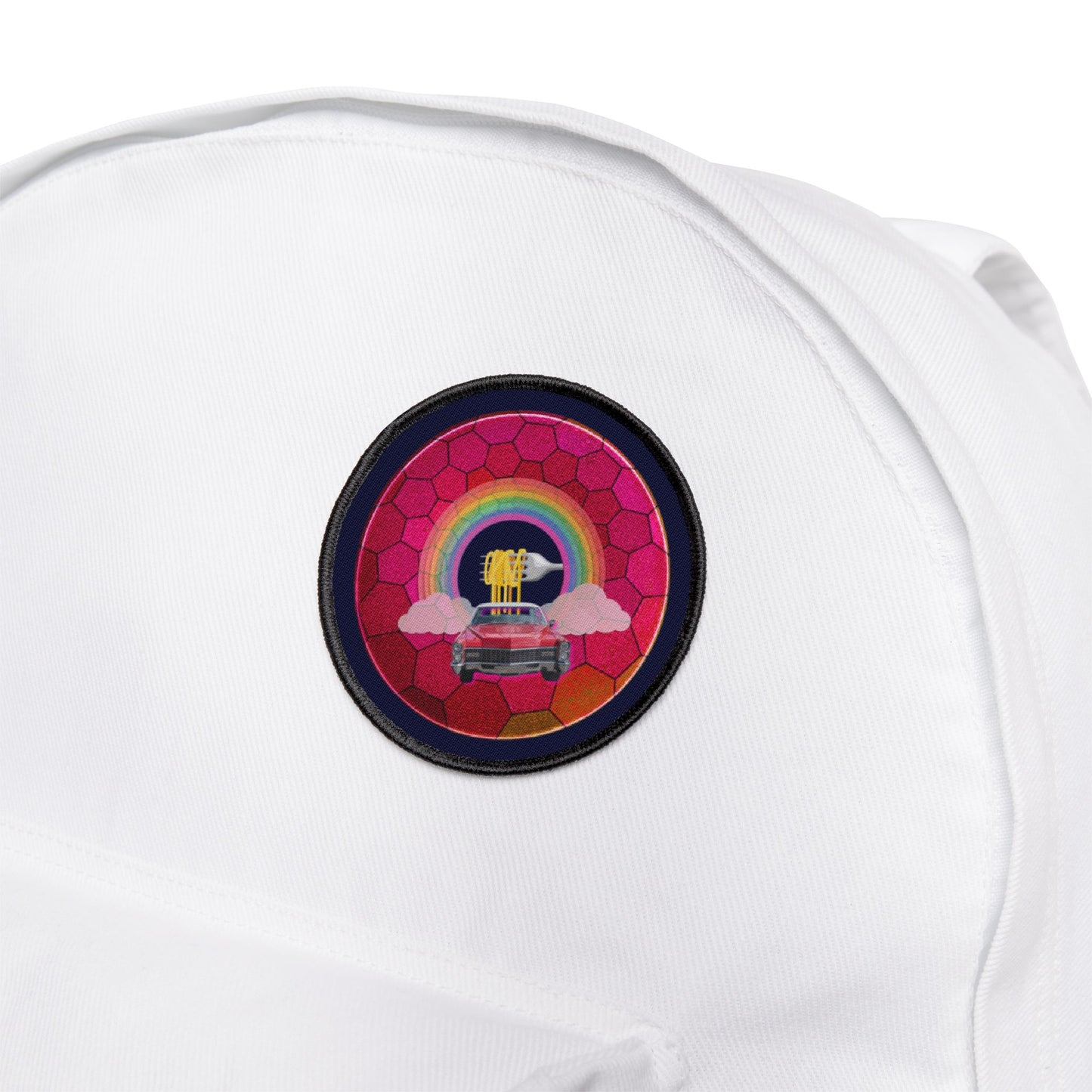 Iron-On Donut Patch - "Cadillac Rainbow Donut Patch" - magenta hexadonut - variant 1