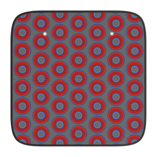 Automotive Donut Sun Shade - red vivid donuts w/dark gray background