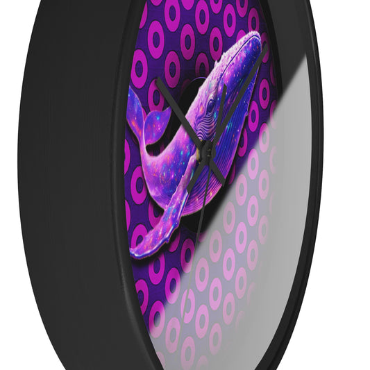Lumpy Wall Clock - "Whale of a Good Donut Clock" - variant 1 - purple/magenta paradoxical donut w/black background