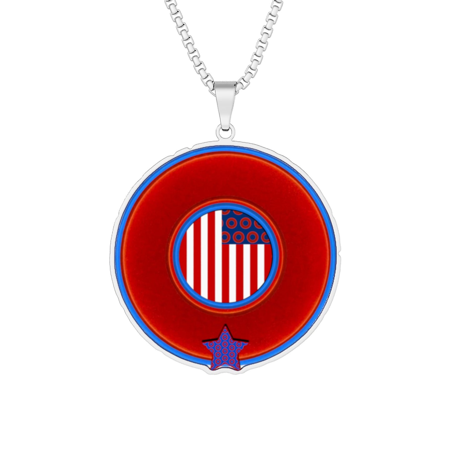Lump's Heady Donut Necklace - 1" x 1" Stainless Steel Pendant - "One Indivisible Donut" - vivid red phreedom donut - variant 2