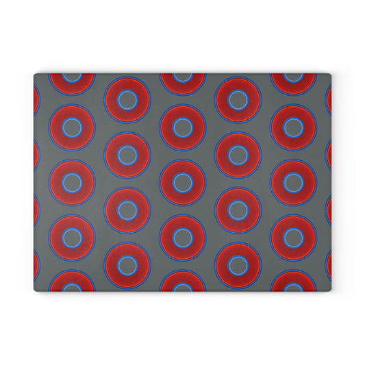 My Friend's Cutting Board - vivid red donuts w/dark gray background