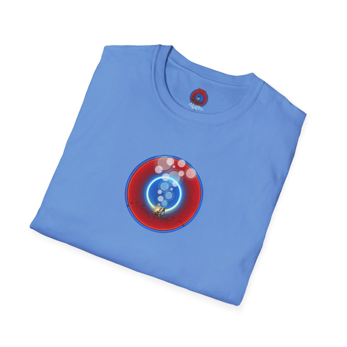 Classic Donut Tee - Unisex Soft-Style - "The Night's Incredibly Long Donut" - vivid red/blue donut