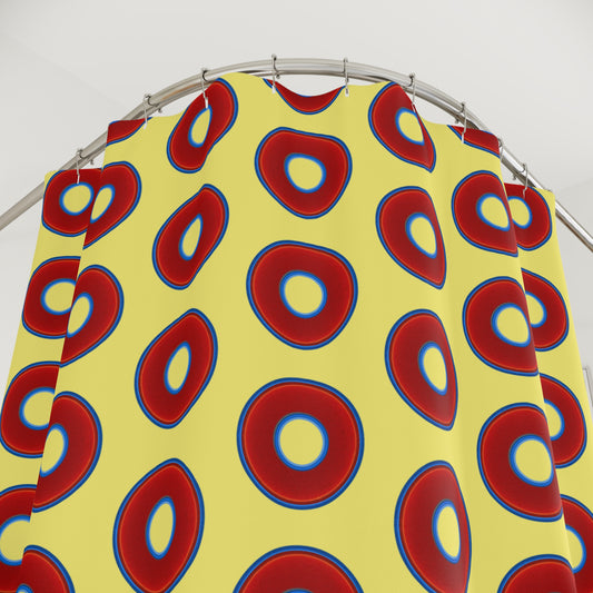 The Curtain With "Donuts" - Lumpy Bath Time Fun - vivid red donuts w/yellow background