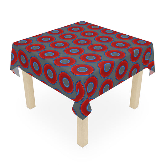 Lumpy Tablecloth - 55.1" x 55.1" - vivid red donuts w/dark gray background
