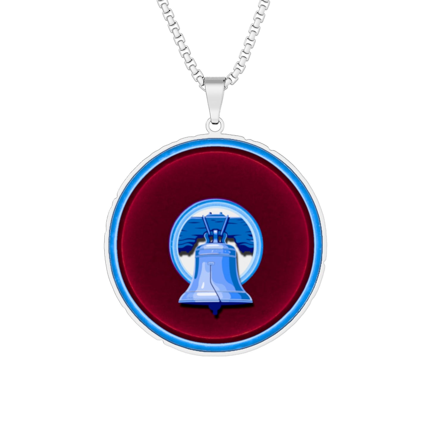 Lump's Heady Donut Necklace - 1" x 1" Stainless Steel Pendant - "Mann Donut Pendant" - vivid burgundy/light blue liberty donut