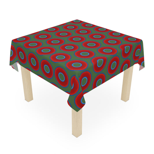 Lumpy Tablecloth - 55.1" x 55.1" - vivid red donuts w/dark green background