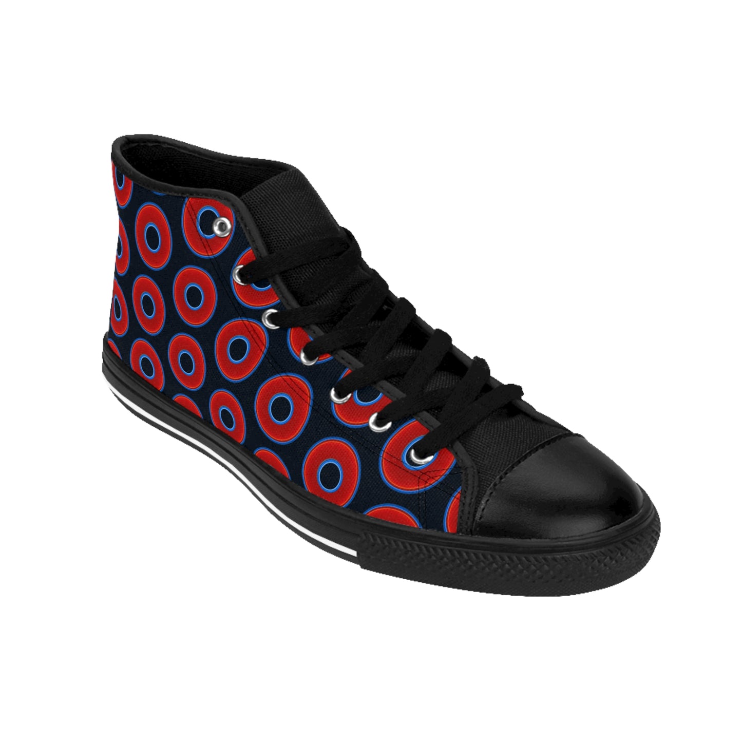 Men's Cushiony Convectors - High Tops - red vivid donuts w/blue charcoal background