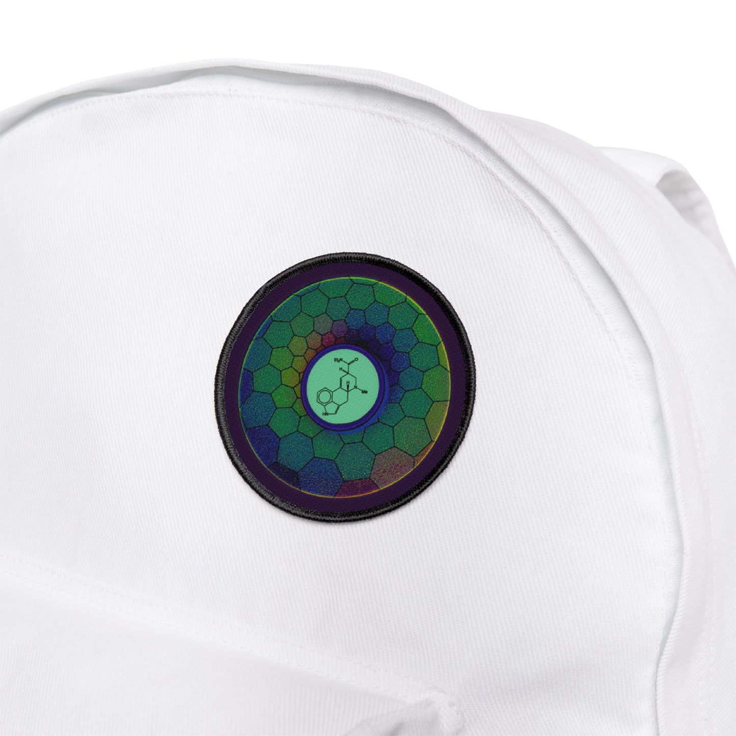 Iron-On Donut Patch - "Dr. Albert Hofmann's Donut Patch" - green hexadonut - variant 3