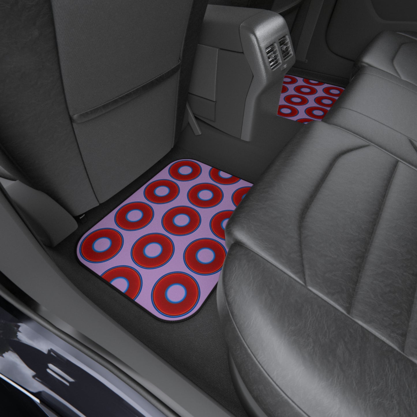 Contacted Car Mats - vivid donut print w/wisteria purple background