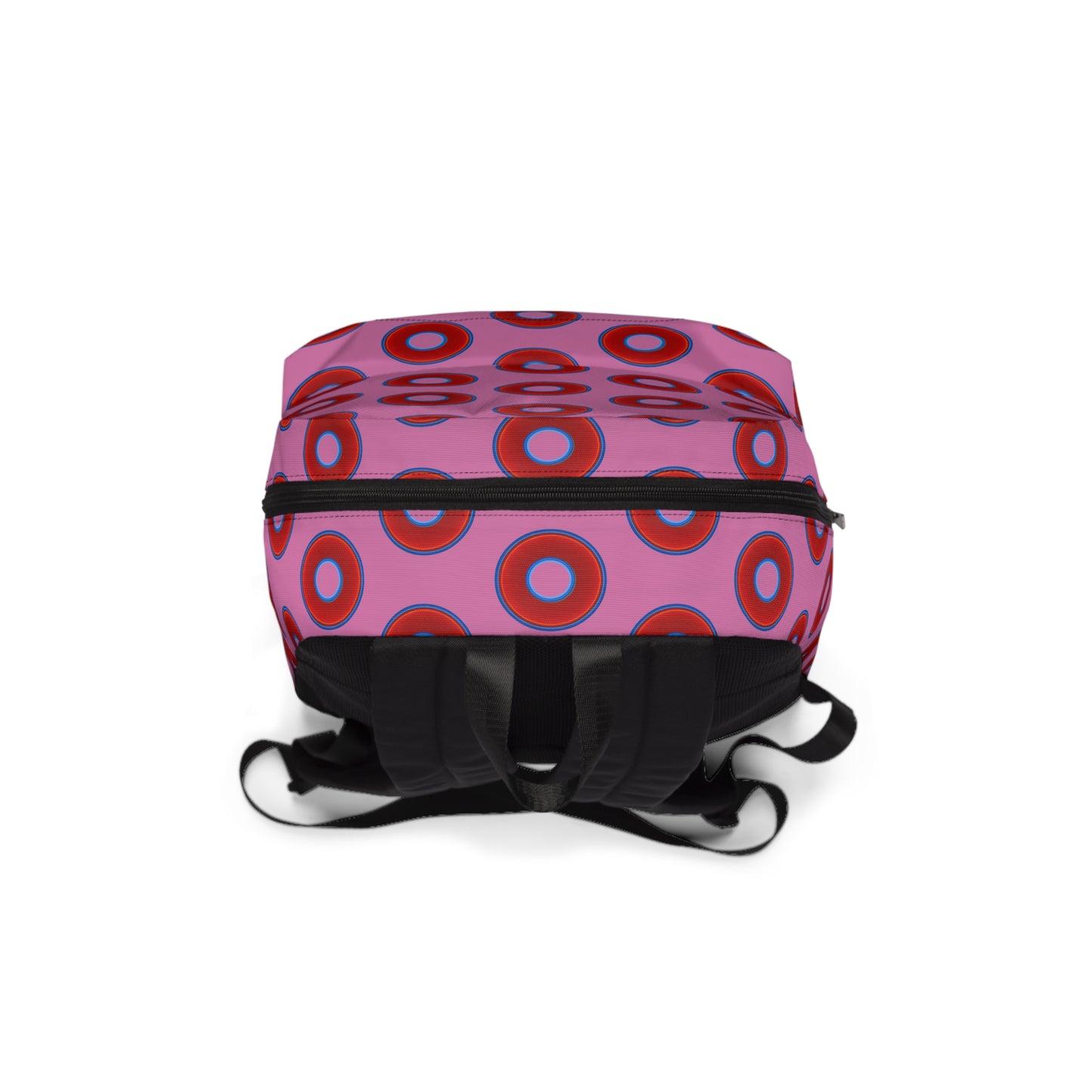Donut Backpack - red vivid donuts w/light pink background