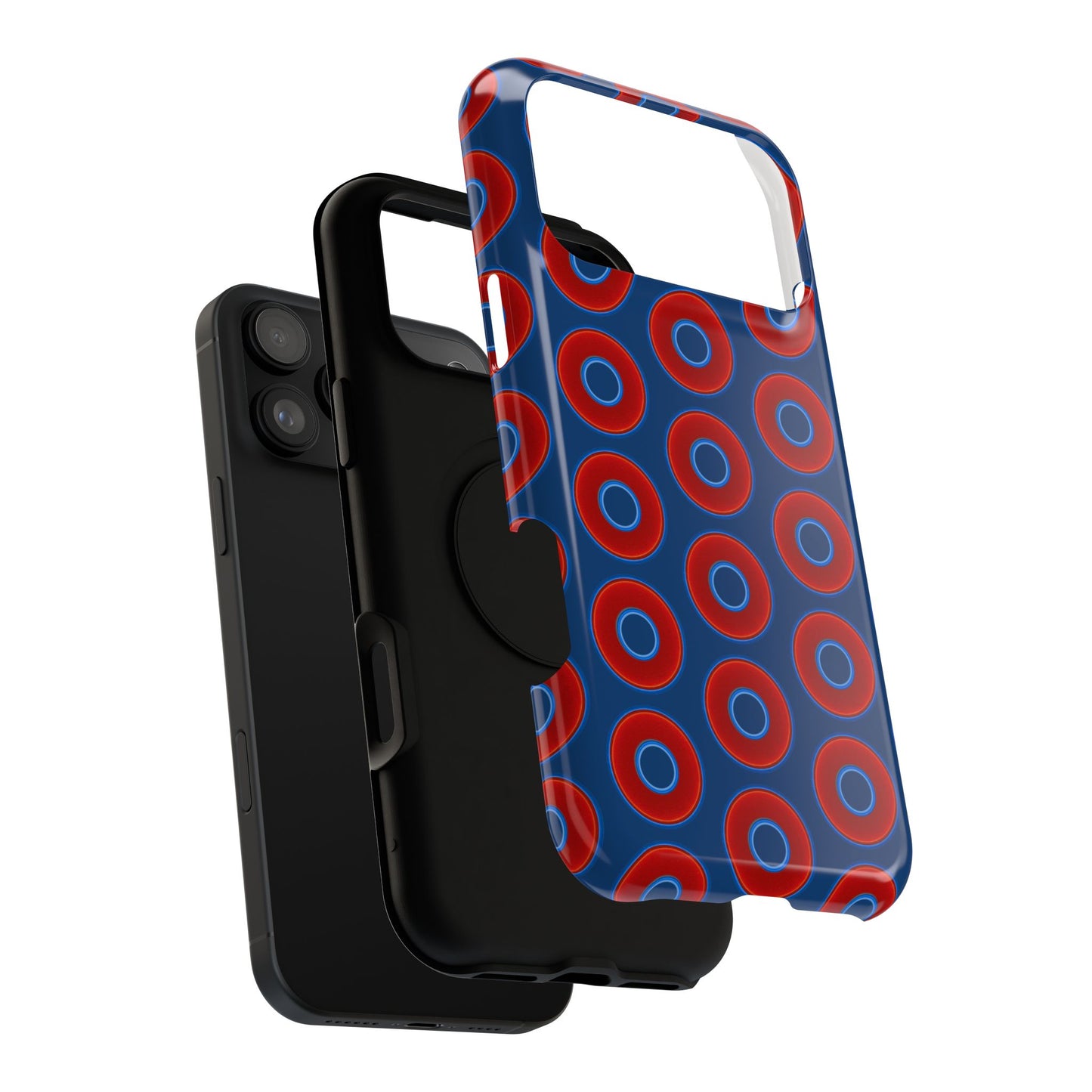 Impact-Resistant Lumpy Donut Case - red vivid donut print w/Atlantic navy blue background