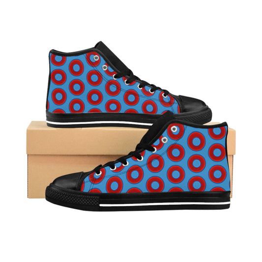 Men's Cushiony Convectors - High Tops - red vivid donuts w/light steel blue background