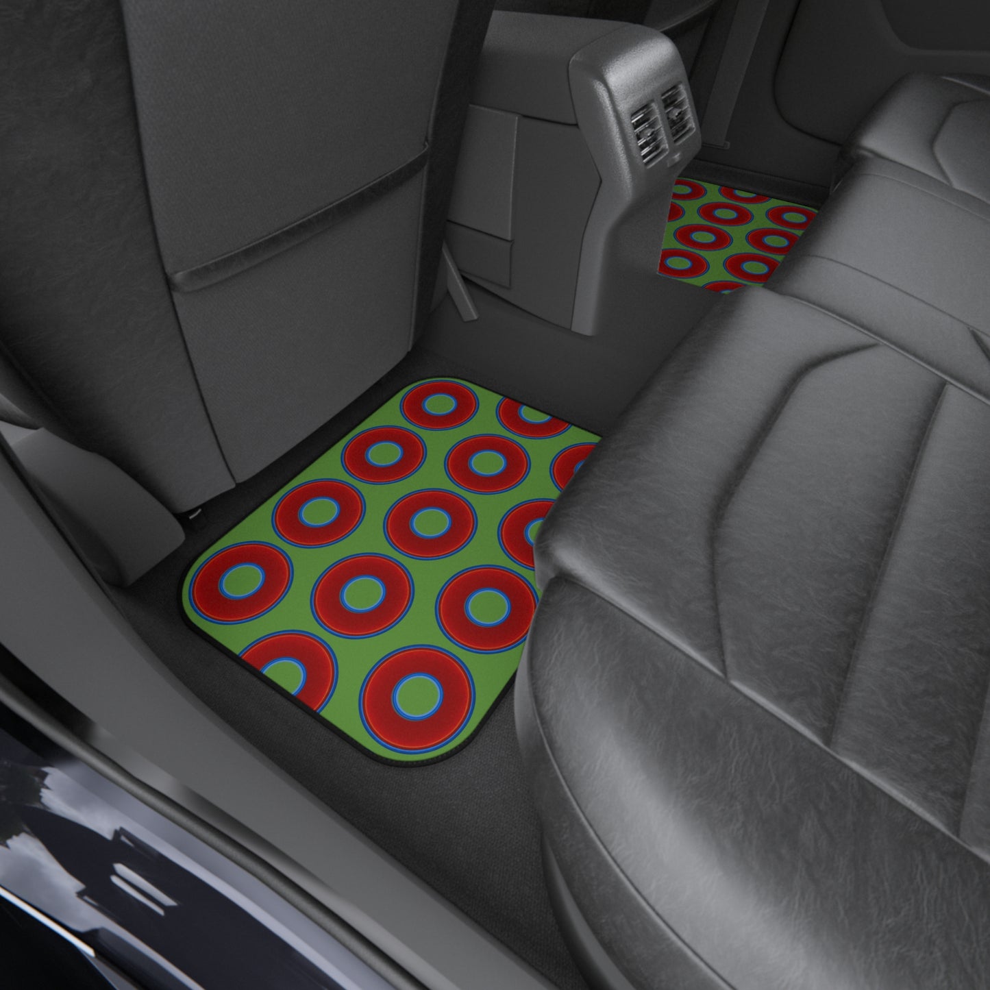 Contacted Car Mats - vivid donut print w/light green background