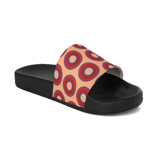 Men's Lumpy Sandals - slip-ons - red vivid donuts w/peach background