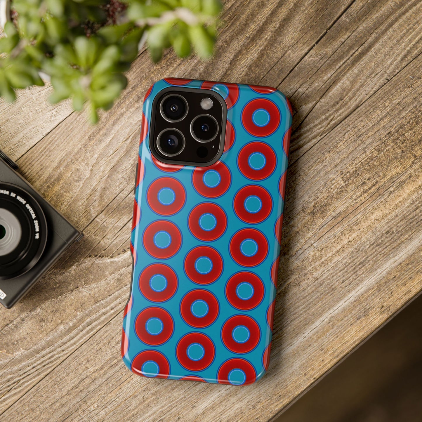 Magnetic Tough Donut Case - red vivid donut print w/aquamarine blue background