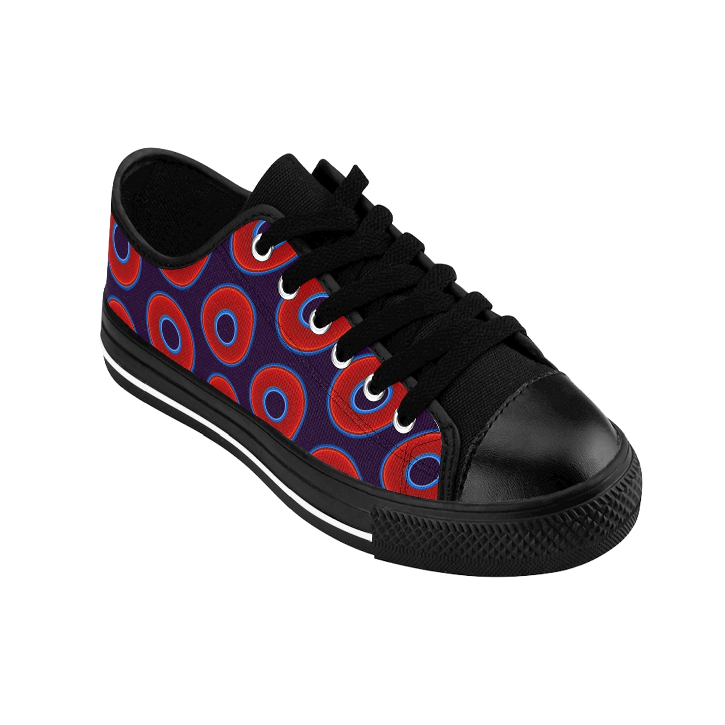 Women's Cushiony Convectors - Low Top - large red vivid donut print w/midnight purple background