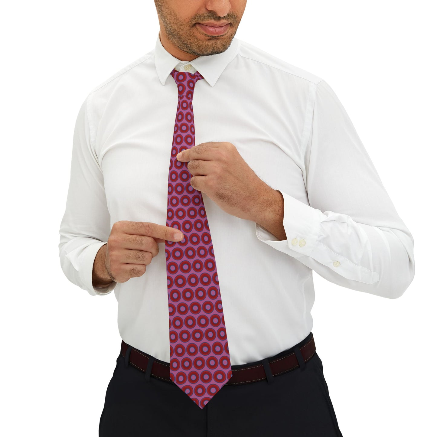 The Lumpy Necktie - vivid red donut print w/pink background