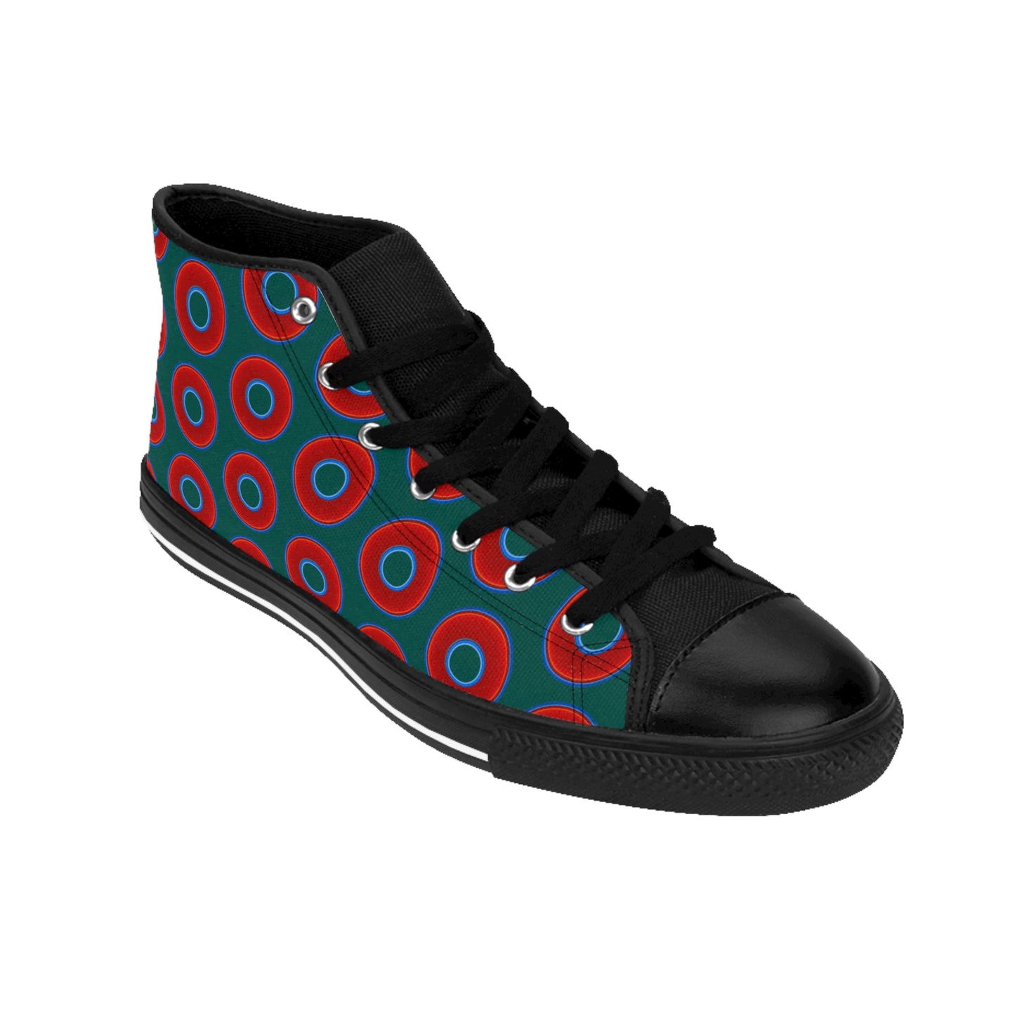 Cushiony Convectors - High Tops - red vivid donuts w/dark Fenway green background