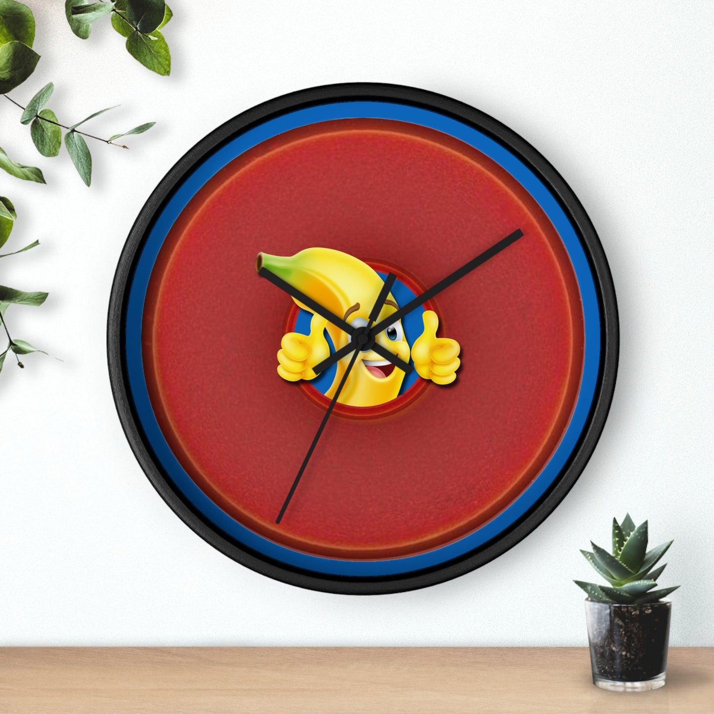 Lumpy Wall Clock - "Dis Sheet, It's Bananas" - variant 6 - red vivid donut w/dark royal blue background