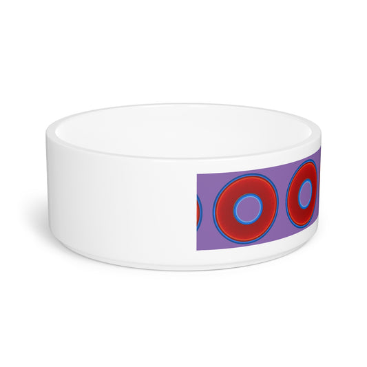 16 oz Lumpy Pet Bowl - vivid red donuts w/light purple background