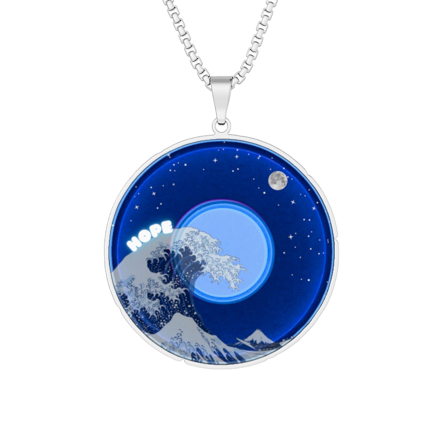 Lump's Heady Donut Necklace - 1" x 1" Stainless Steel Pendant - "The Hopeful Wave Donut Pendant" - vivid blue sky donut