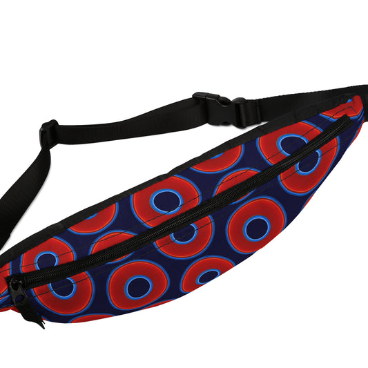 Lumpy Phanny Pack - vivid red donuts w/midnight blue background