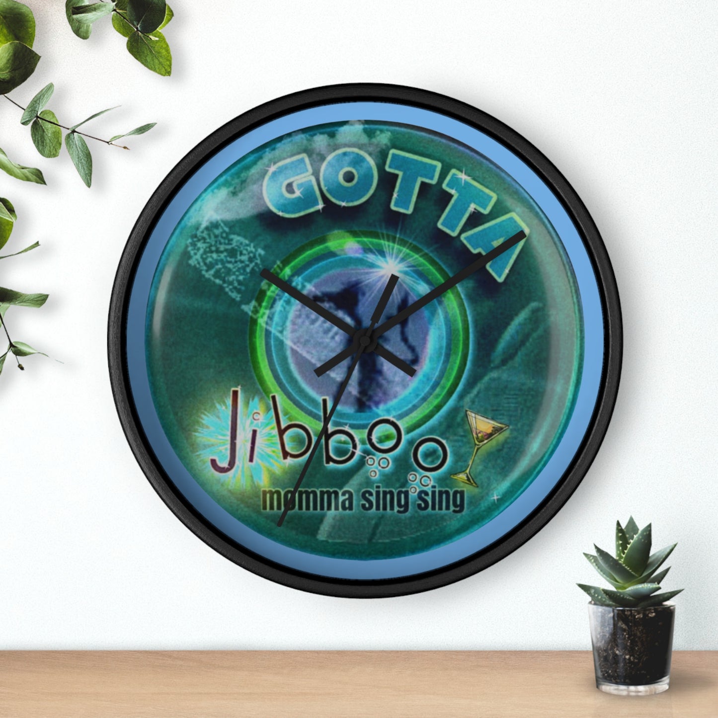 Lumpy Wall Clock - "Gotta Donut Clock?" vivid dark teal donut w/dark blue background