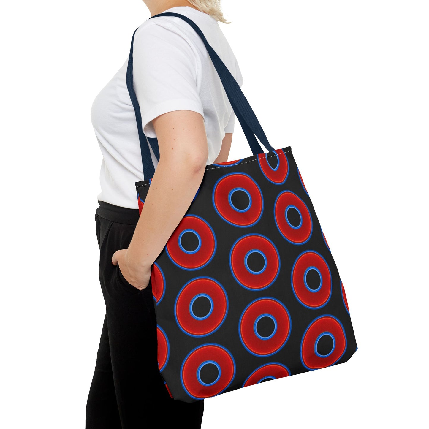 Lumpy Beach/Tote Bag - red vivid donuts w/black background