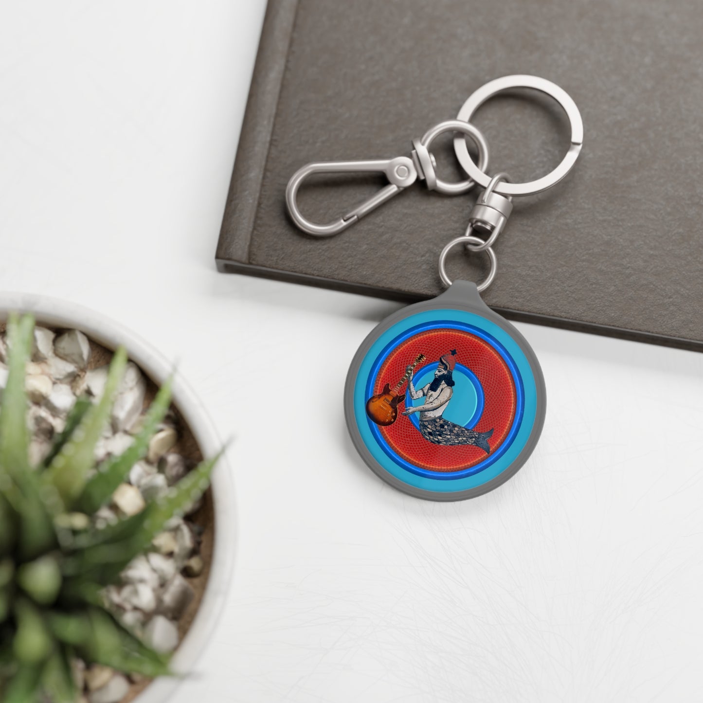 Lumpy Donut Keychain - "Doggone Dagon Donut " - series 1.0 - variant 1 - w/hole - red rustic donut