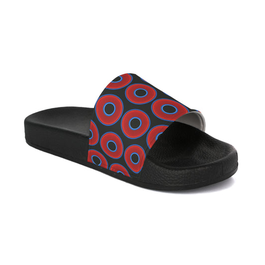 Lumpy Sandals - slip-ons - red vivid donuts w/midnight moss green background