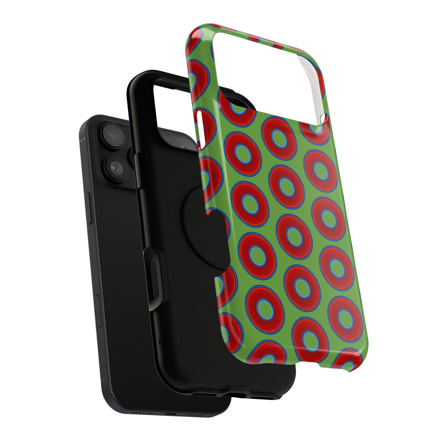 Impact-Resistant Lumpy Donut Case - red vivid donut print w/light green background