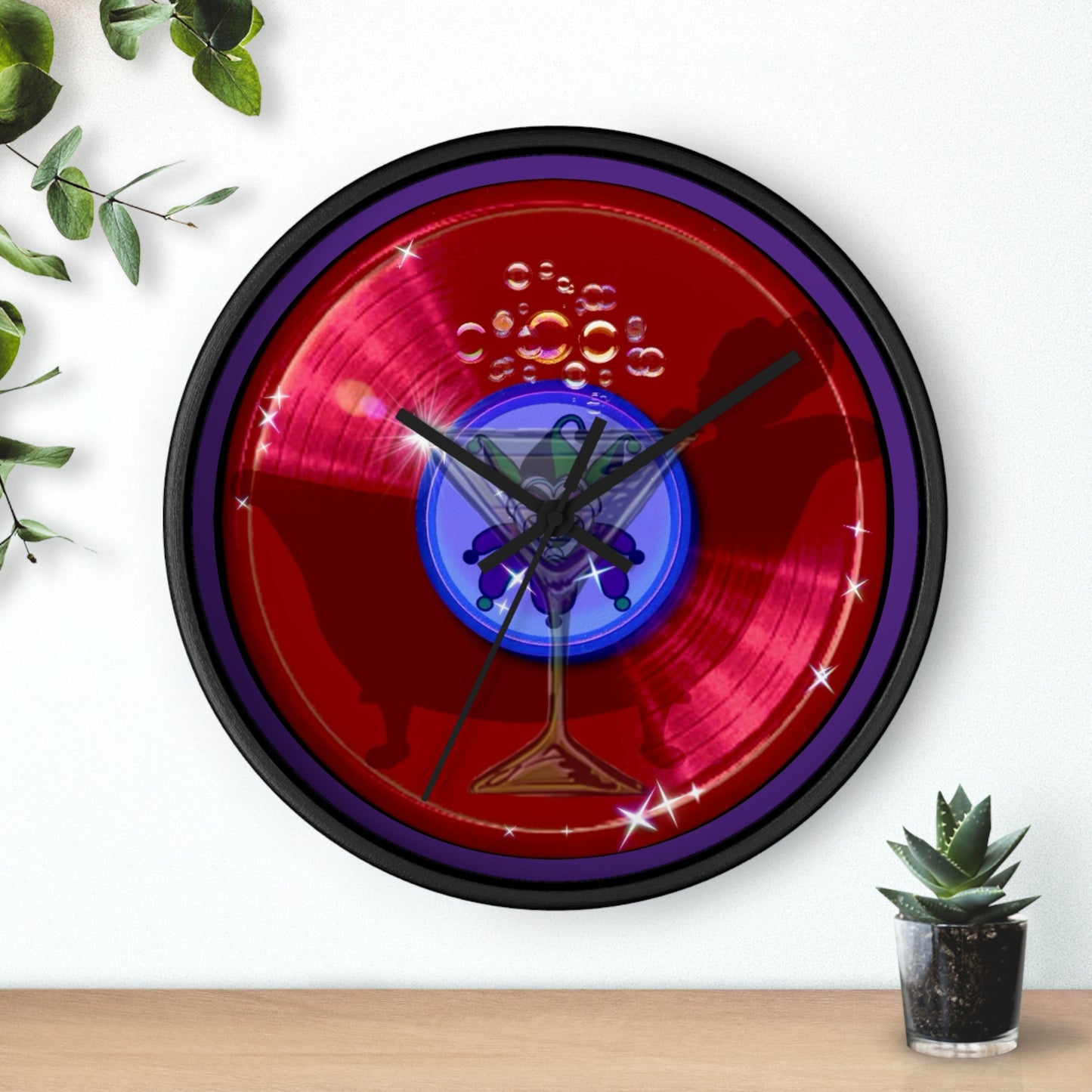 Lumpy Wall Clock - "The Joker's Personal Donut Clocks" - variant 3 - vivid red donut w/midnight blue background