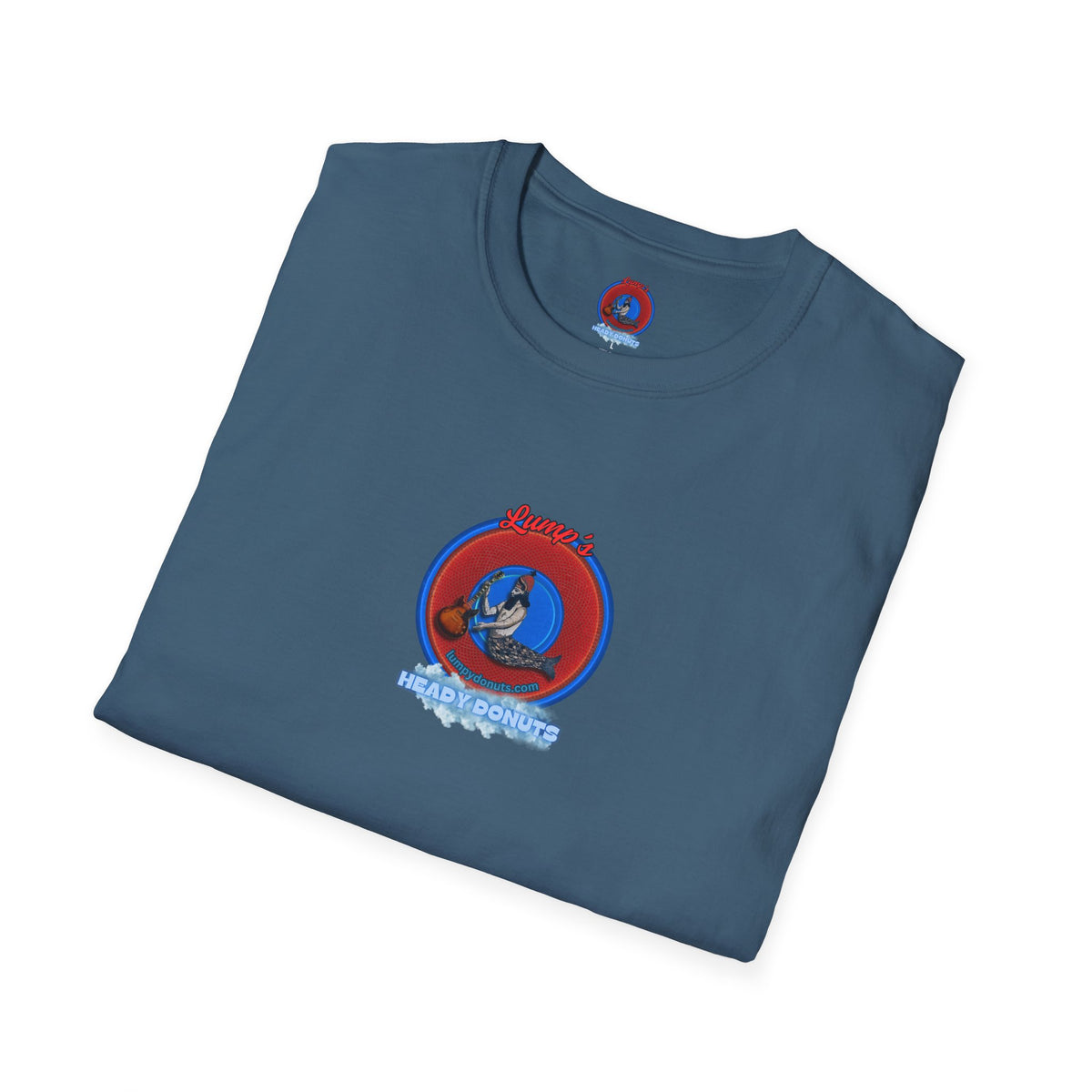 Classic Donut Tee - Unisex Soft-Style - "Lump's Heady Donuts Logo" - series 1.0 - red/blue rustic donut
