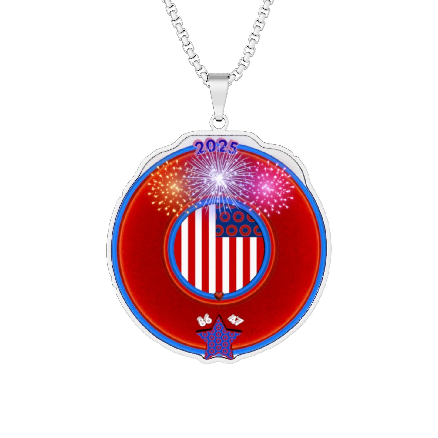 Lump's Heady Donut Necklace - 1" x 1" Stainless Steel Pendant - "One Indivisible Donut" - vivid red phreedom donut - variant 3