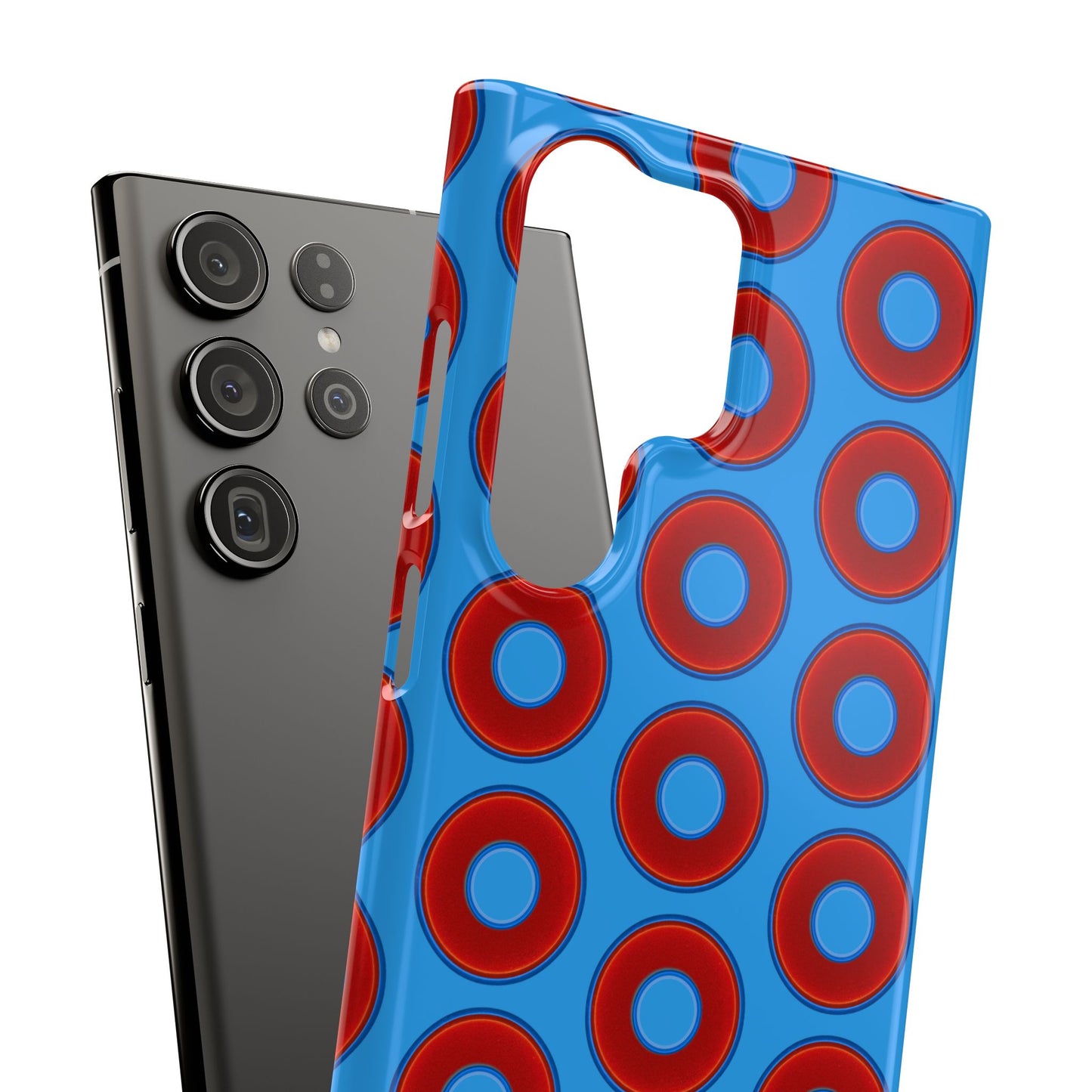 Lumpy Donut Snap Case - red vivid donut print w/sky royal blue background