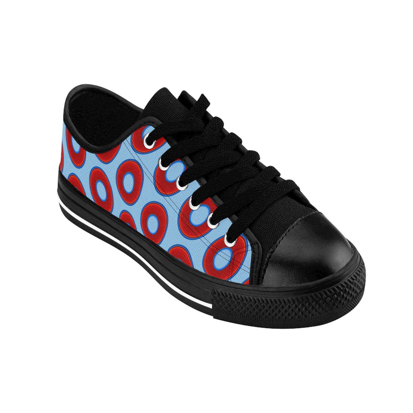 Men's Cushiony Convectors - Low Top - large red vivid donut print w/sky blue background