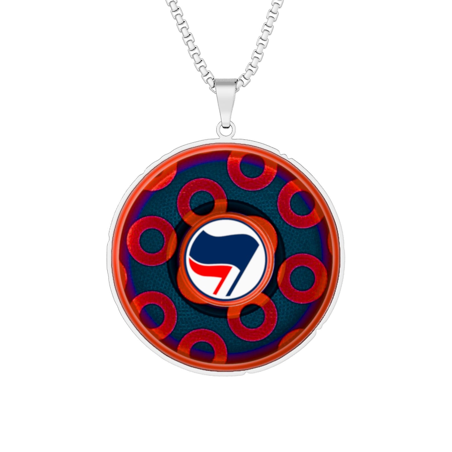 Lump's Heady Donut Necklace - 1" x 1" Stainless Steel Pendant - "Aunt Tifa's Donut" - navy blue/red paradox donut